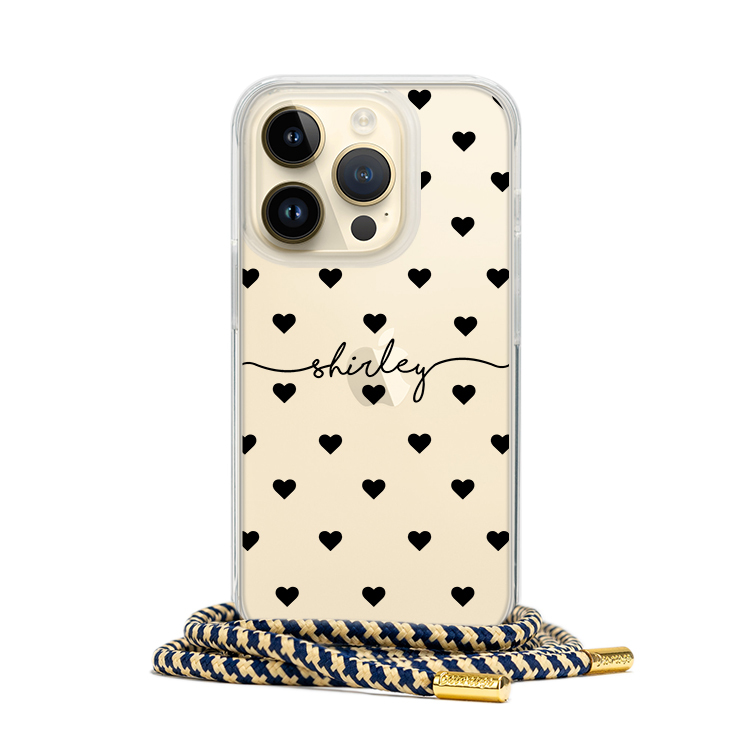 黑色愛心 - (客製化) iPhone透明掛繩手機殼