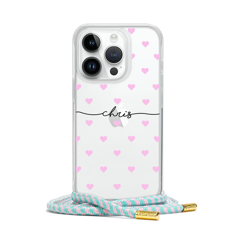 粉色愛心 - (客製化) iPhone透明掛繩手機殼