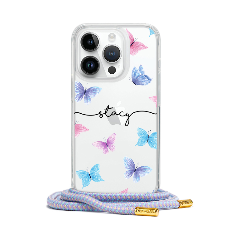 少女風蝴蝶 - (客製化) iPhone透明掛繩手機殼