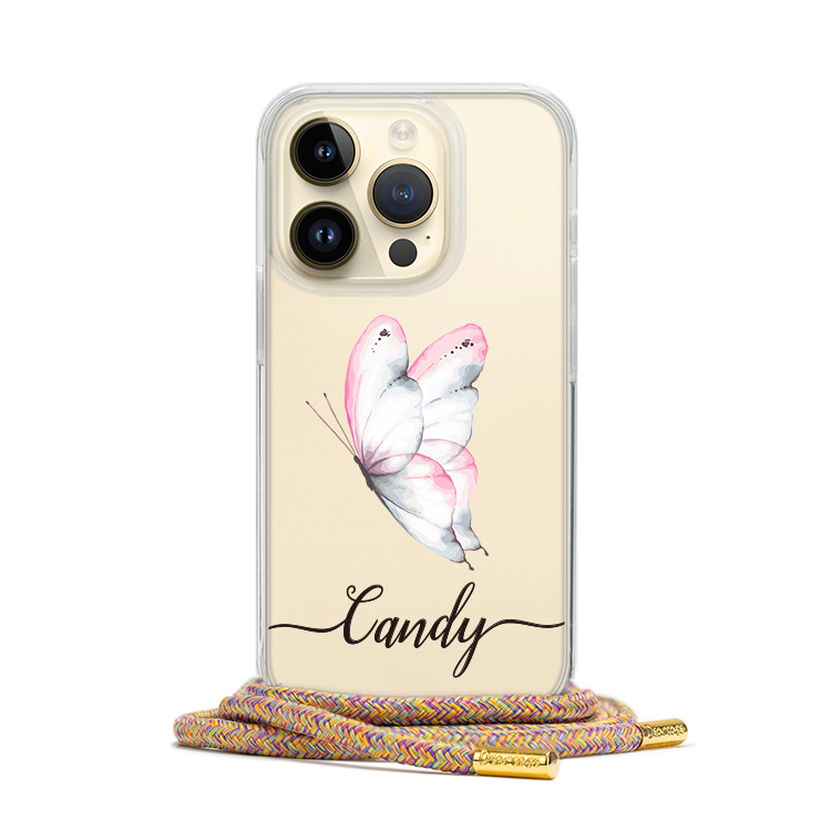 夢幻粉蝶 - (客製化) iPhone透明掛繩手機殼