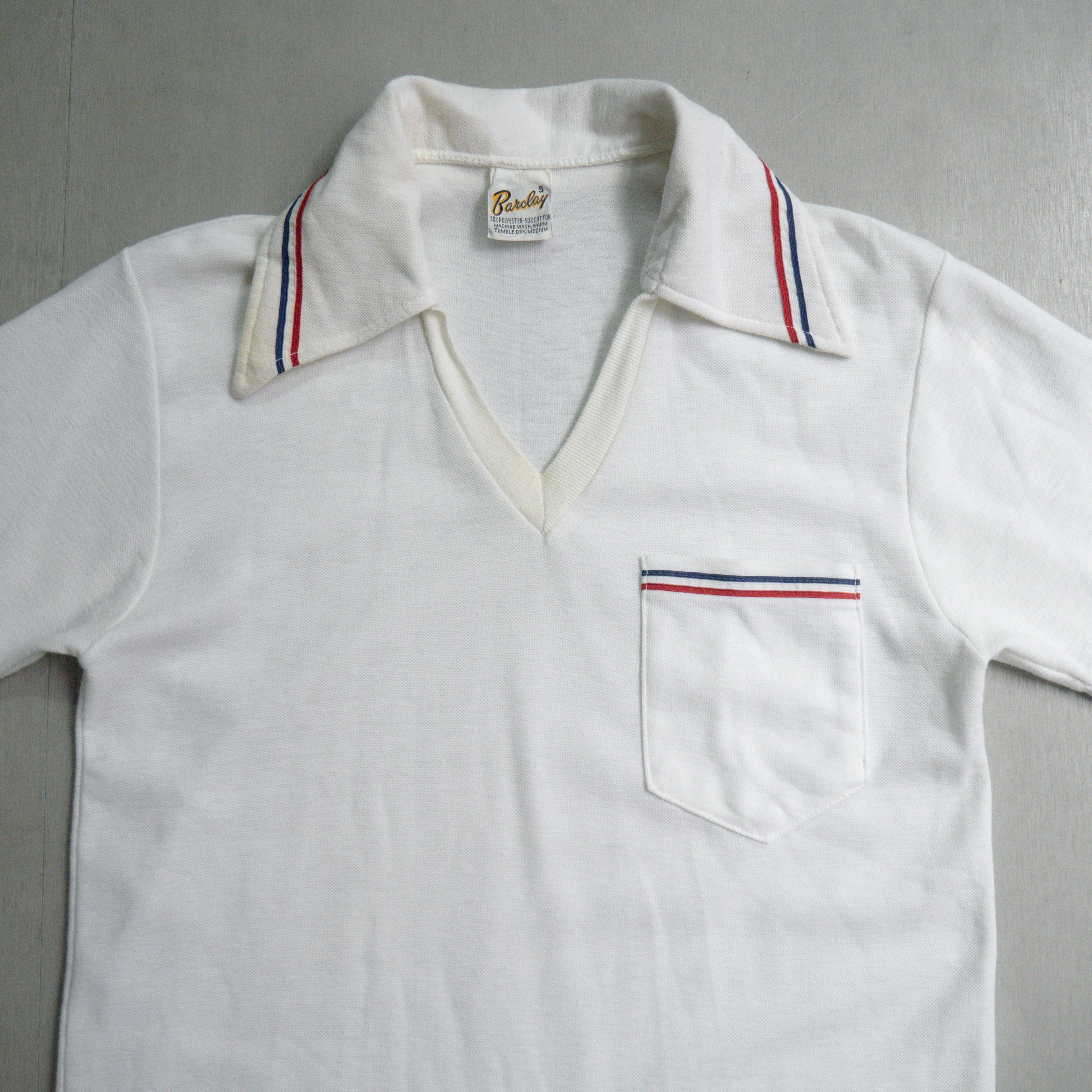 70S BARCLAY KNIT POLO SHIRT 美國製 白色 針織 開領 短袖 套頭衫