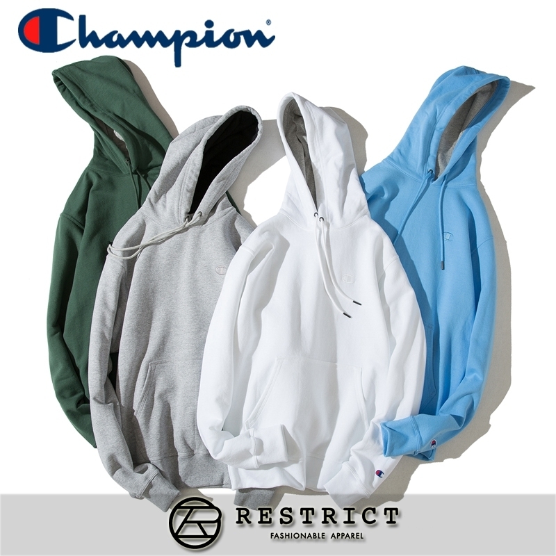 Champion 素面帽Tee 雙色刺繡Logo 長袖連帽Tee S0889