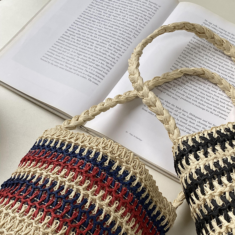 《2201》夏季拼色條紋水桶包