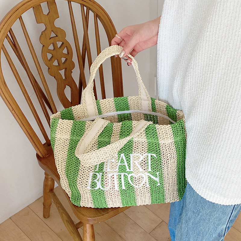 《2202》百搭豎紋字母草編手提包