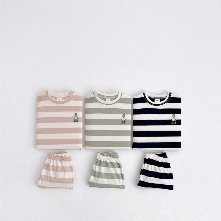 條紋小熊短袖套裝