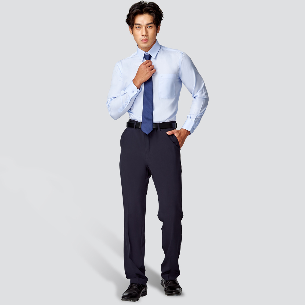 輕量彈性平面西裝褲-深藍
