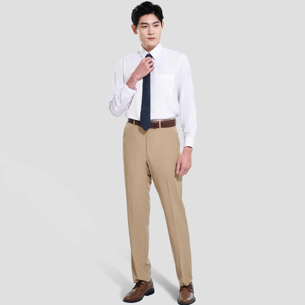 輕量彈性平面西裝褲-卡其