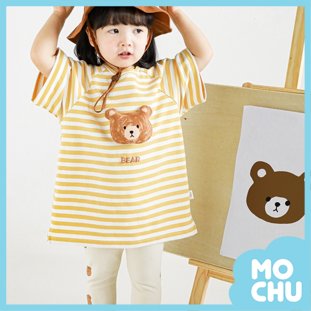 立體熊熊中長款條紋上衣