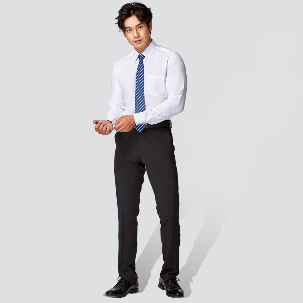 輕量彈性修身平面西裝褲-黑