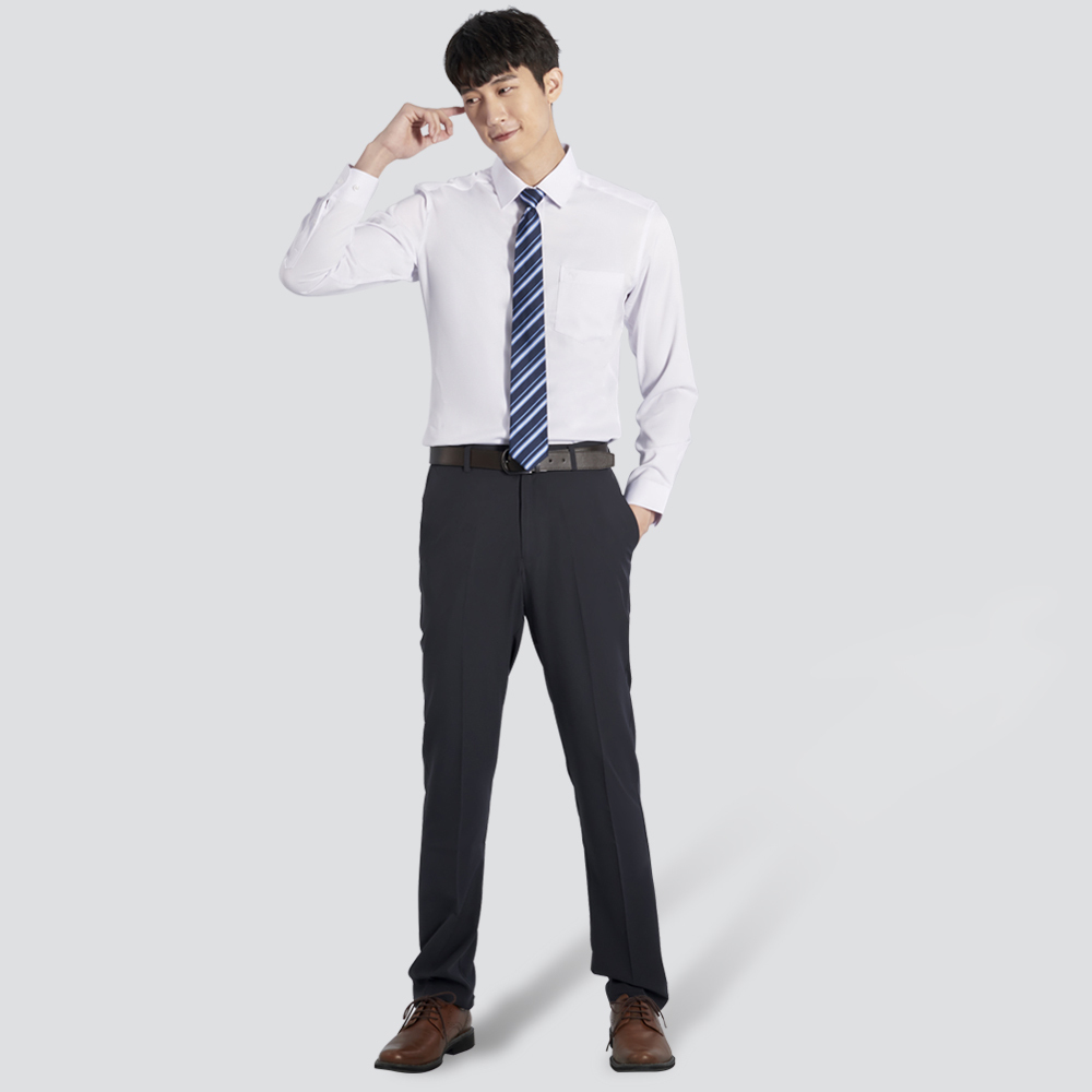 修身彈性長袖襯衫-斜紋白