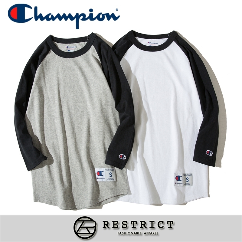 Champion 美規七分袖拼色棒球Tee 七分袖 拼接色塊 T137