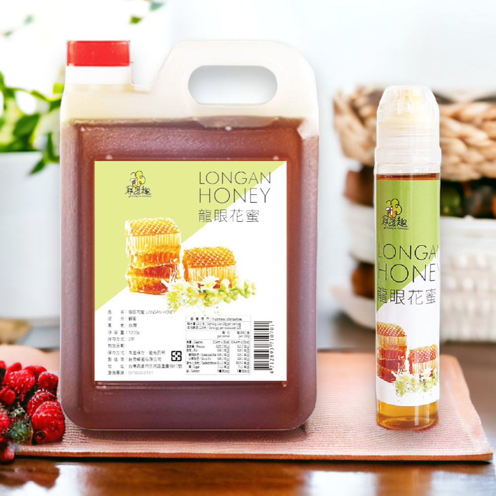 嚐鮮組! 台灣龍眼/黃金荔枝 花蜜桶裝1200g*1 +  蜂蜜隨身瓶120g*3 (隨機出)