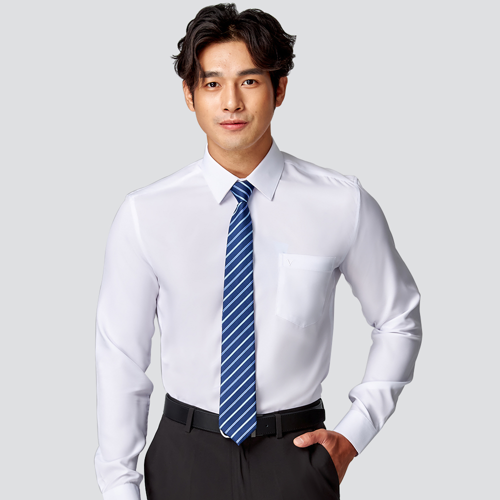 修身彈性素面長袖襯衫-白