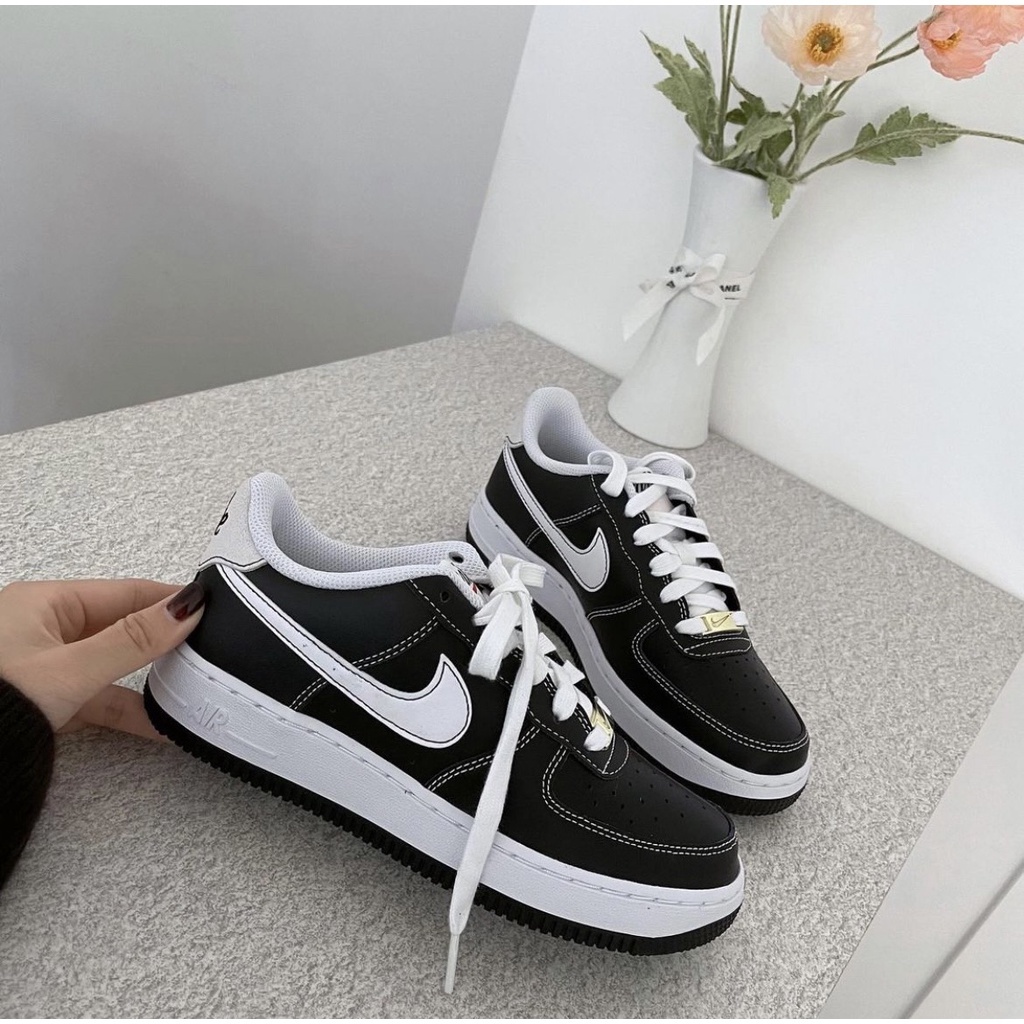 Nike Air Force 1 黑色 白色 熊貓 白勾 外縫線 皮革 刺繡 AF1 DB1560-001