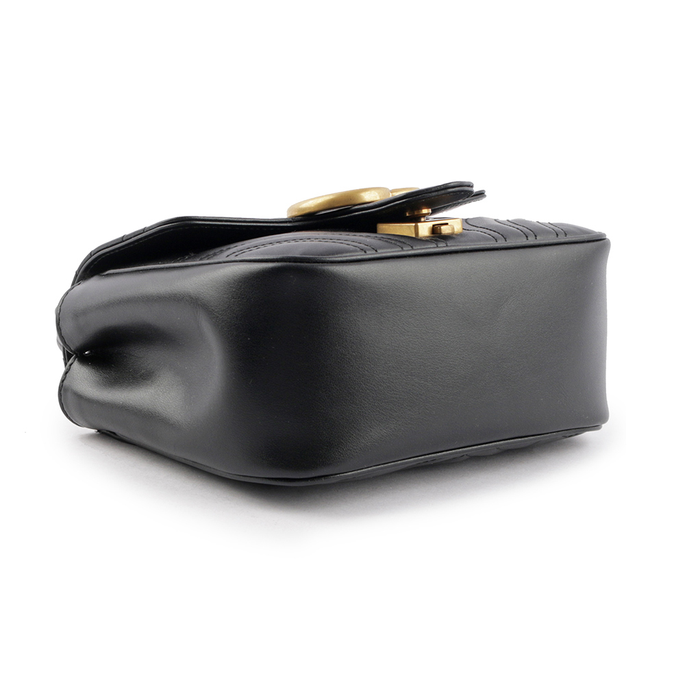 【GUCCI】GG Marmont 縫線迷你方胖斜背包(黑色)