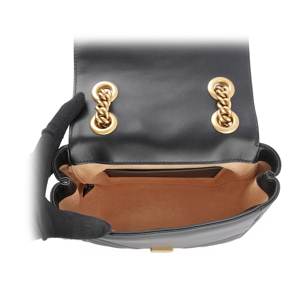 【GUCCI】GG Marmont 縫線迷你方胖斜背包(黑色)