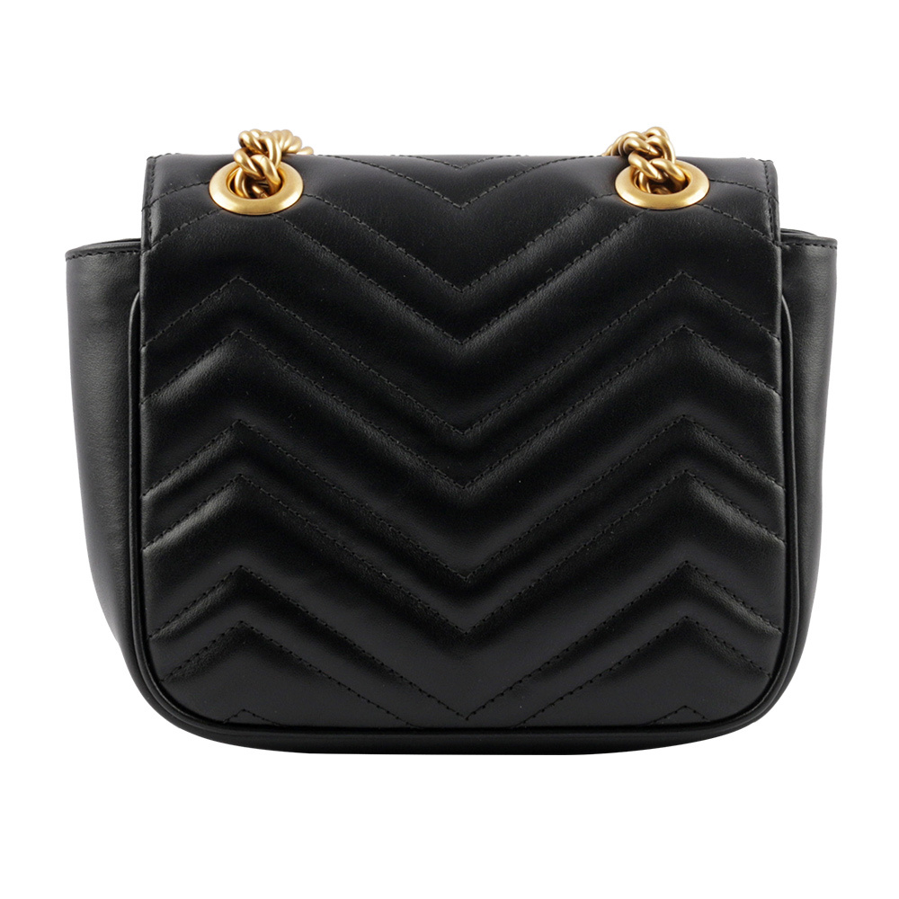 【GUCCI】GG Marmont 縫線迷你方胖斜背包(黑色)