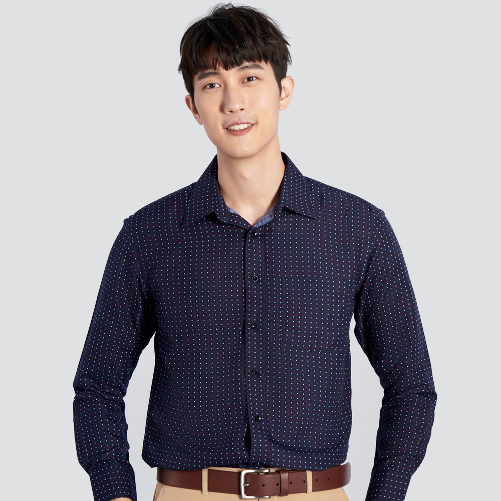 印花長袖襯衫-丈青