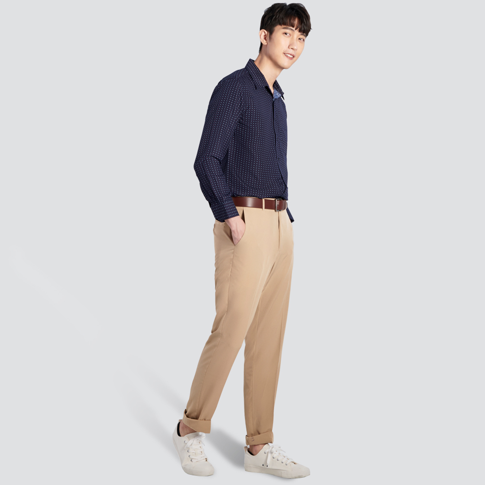 印花長袖襯衫-丈青