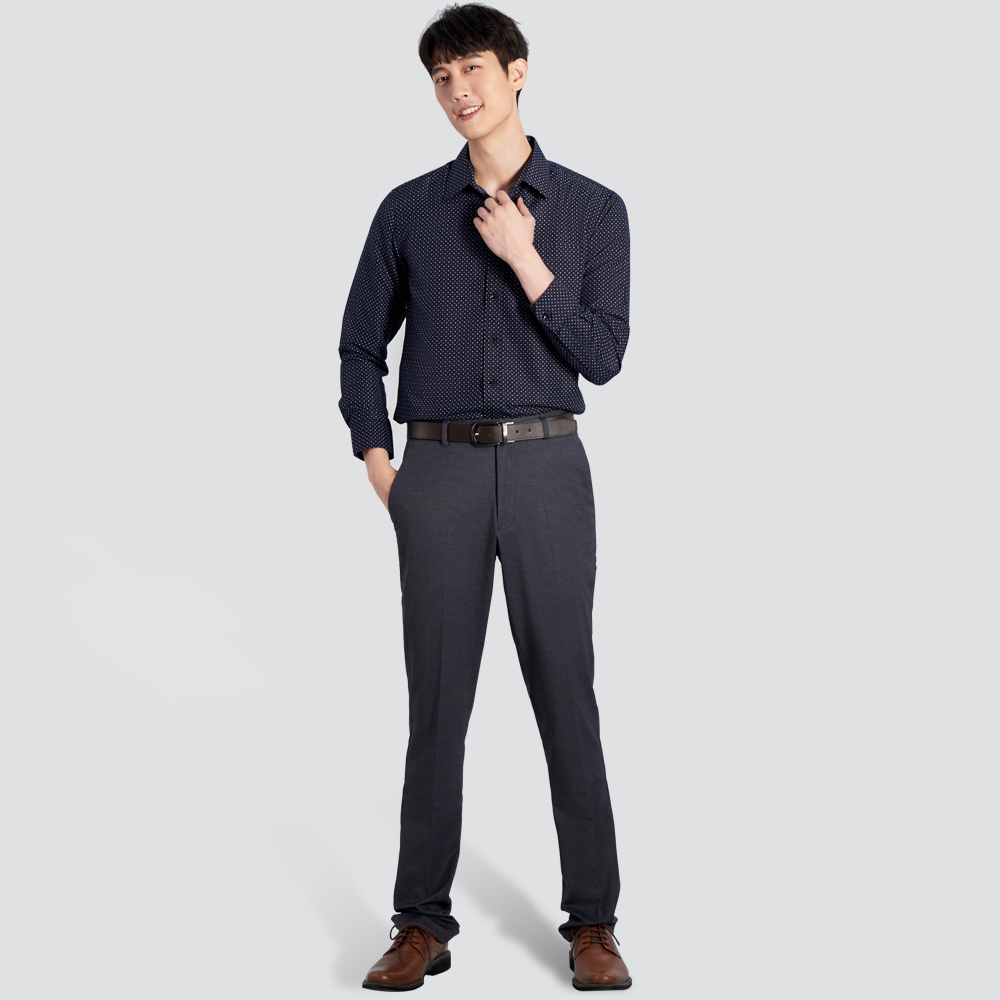 印花長袖襯衫-丈青