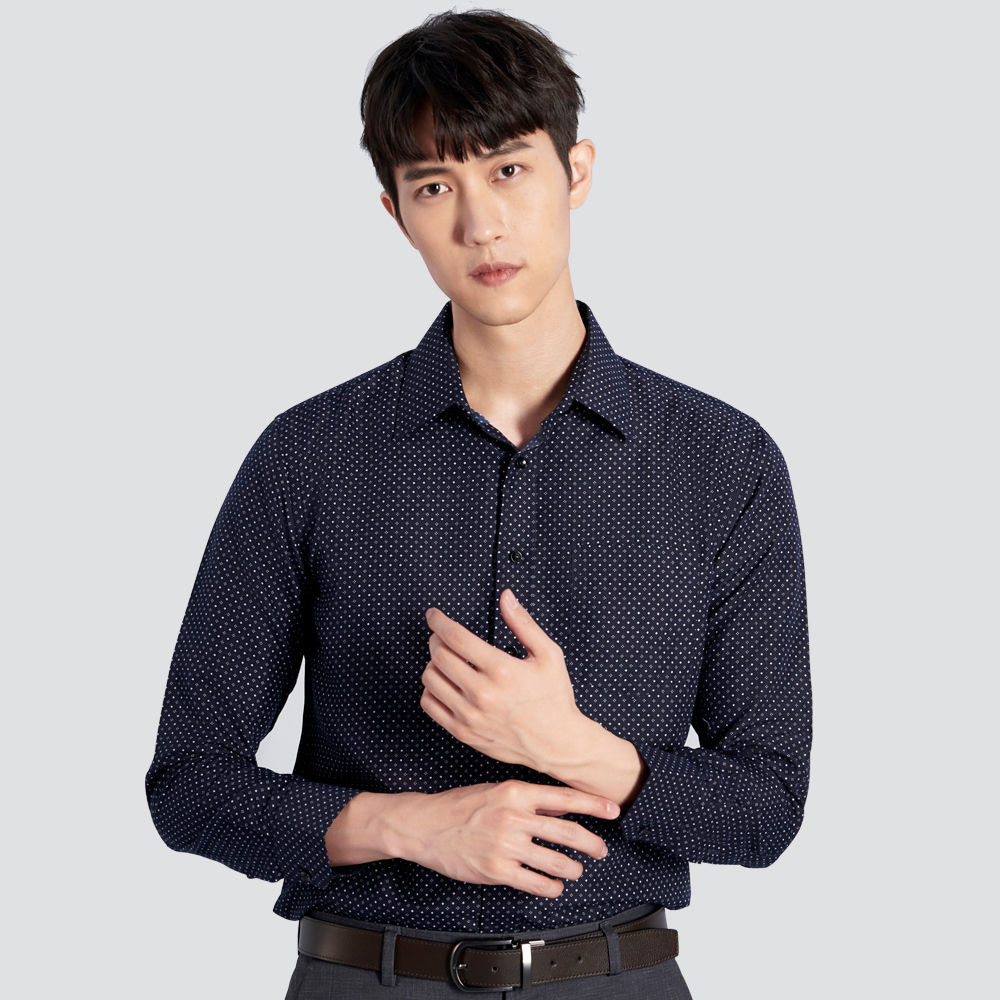 印花長袖襯衫-丈青