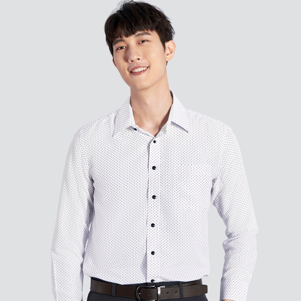 印花長袖襯衫-白