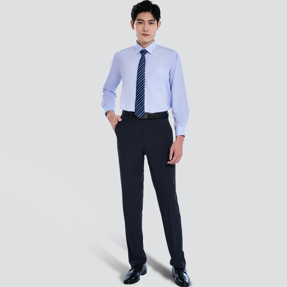 仿天絲素面長袖襯衫-藍