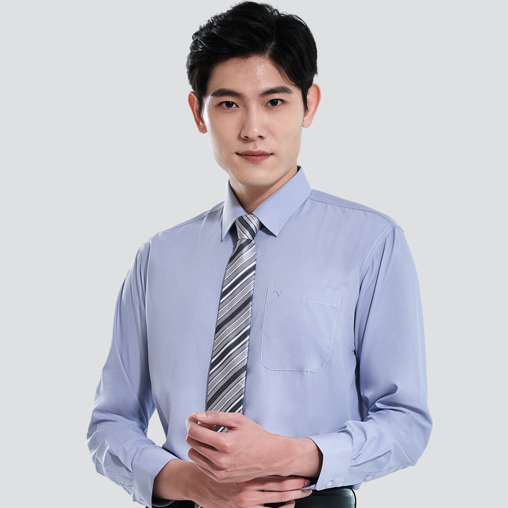 仿天絲素面長袖襯衫-灰