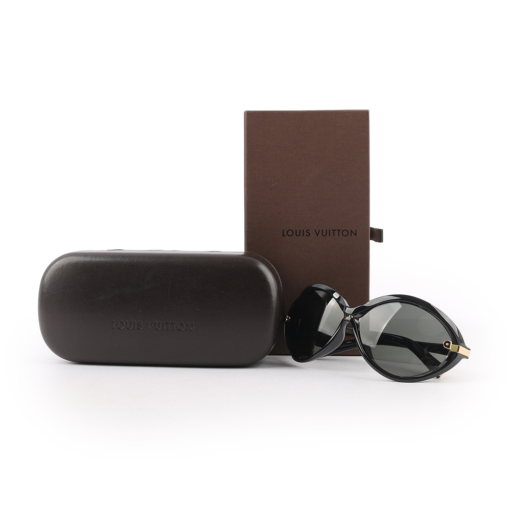 【Louis Vuitton / LV】橢圓灰色鏡片太陽眼鏡(黑色)