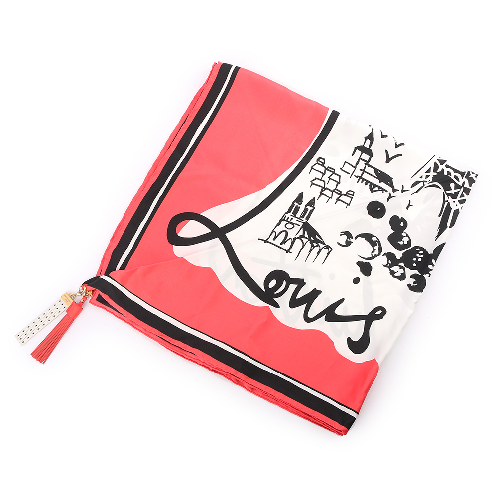 【Louis Vuitton】鐵塔圖案絲質附流蘇吊飾方巾