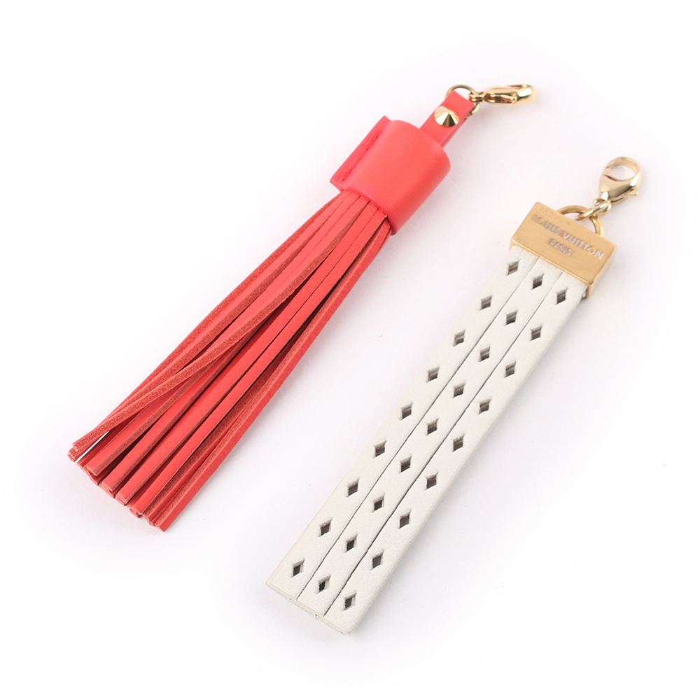 【Louis Vuitton / LV】鐵塔圖案絲質附流蘇吊飾方巾(白色/珊瑚粉)