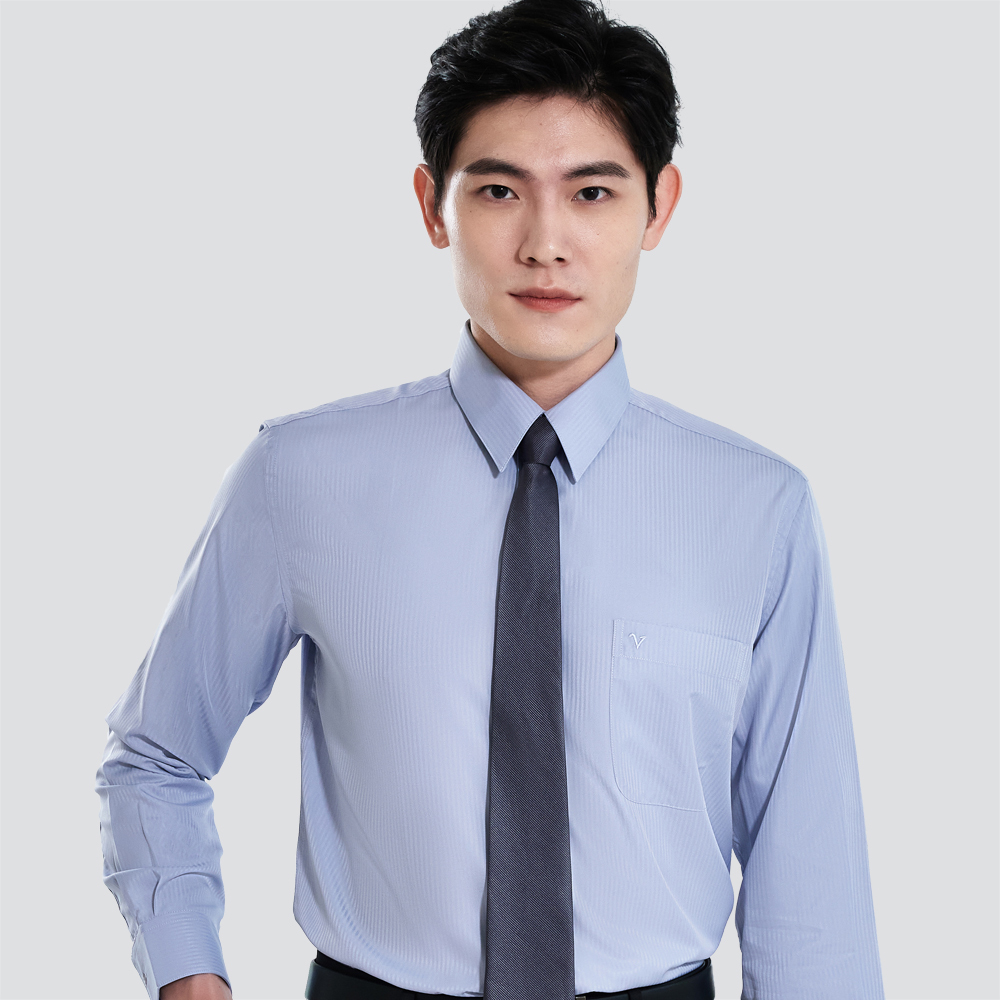 仿天絲條紋長袖襯衫-灰