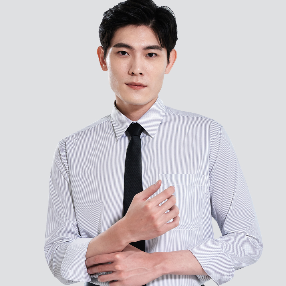 經典條紋長袖襯衫-灰條