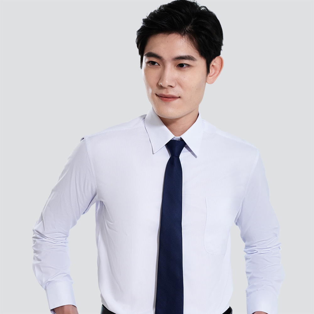 經典條紋長袖襯衫-藍細條