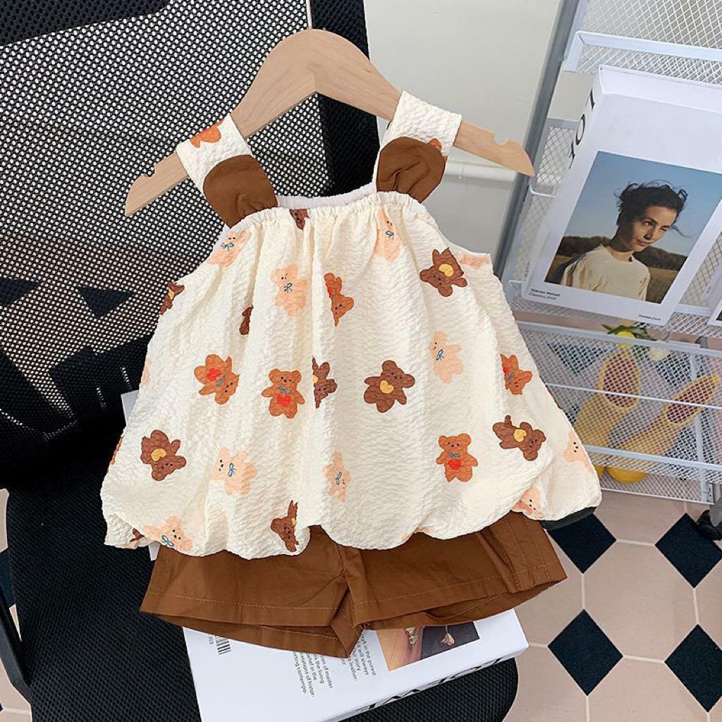 L48BE_SS23_C🐻可愛熊泡泡吊帶背心連褲仔套裝