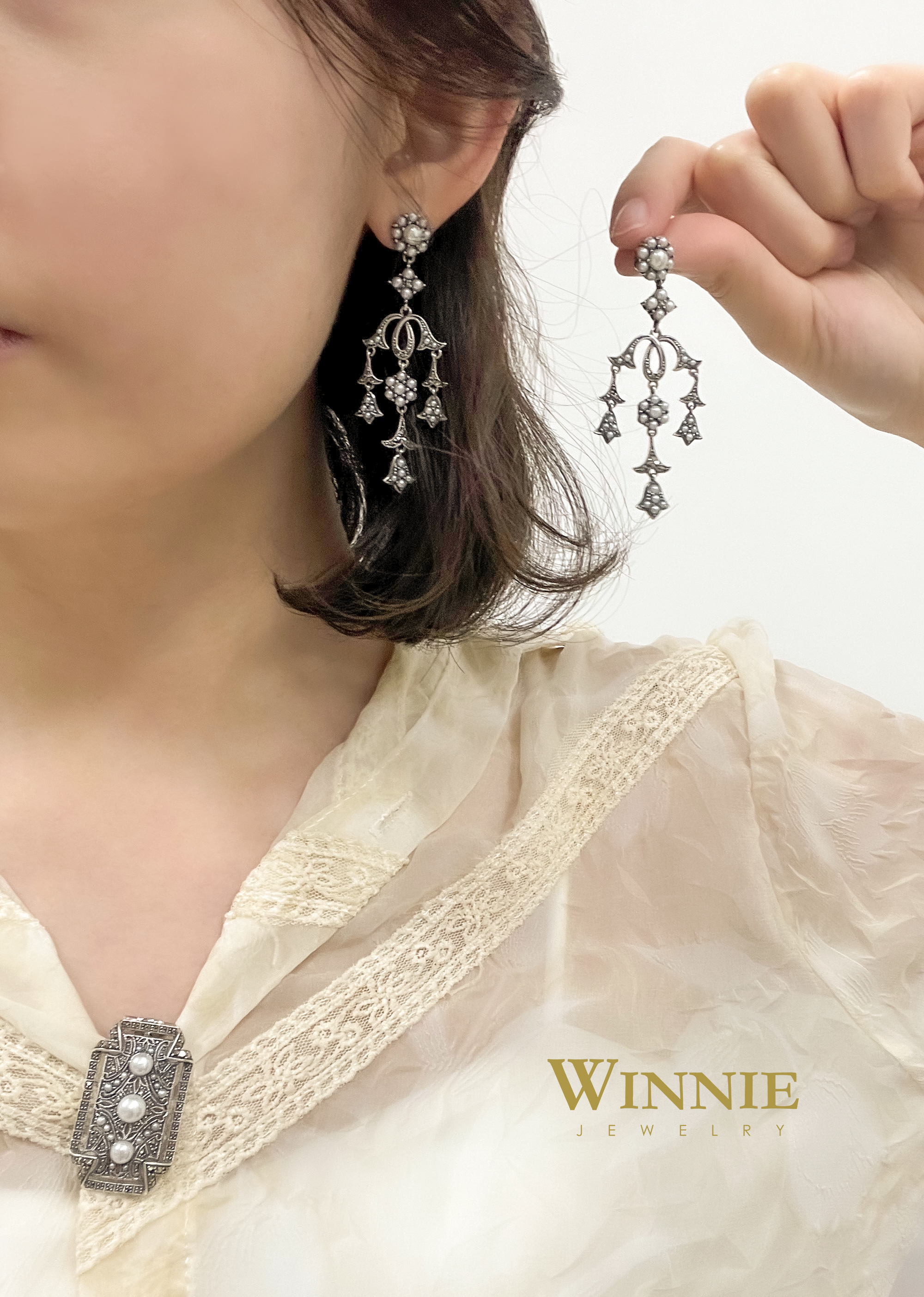 米珠垂吊式耳環