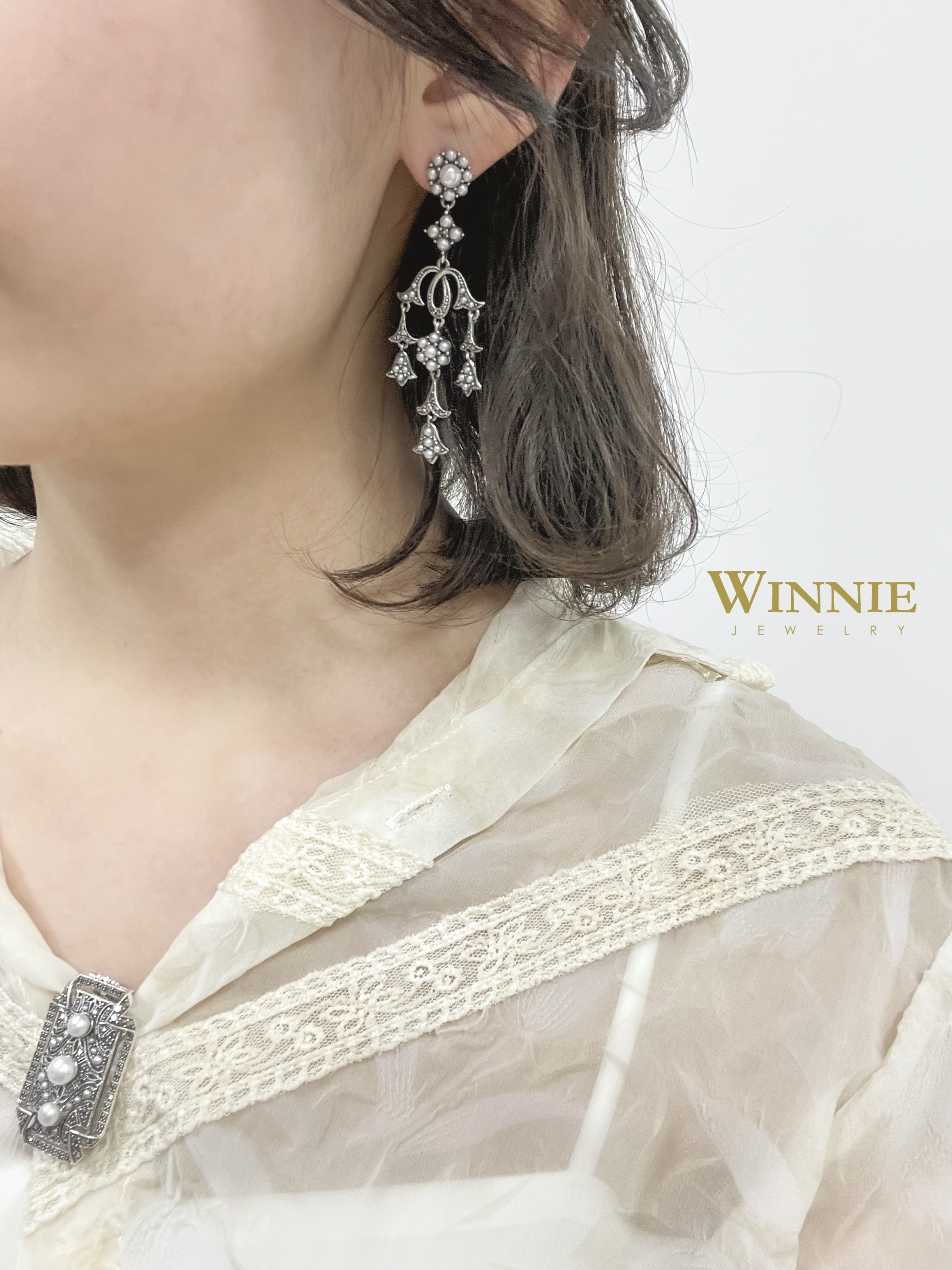 米珠垂吊式耳環