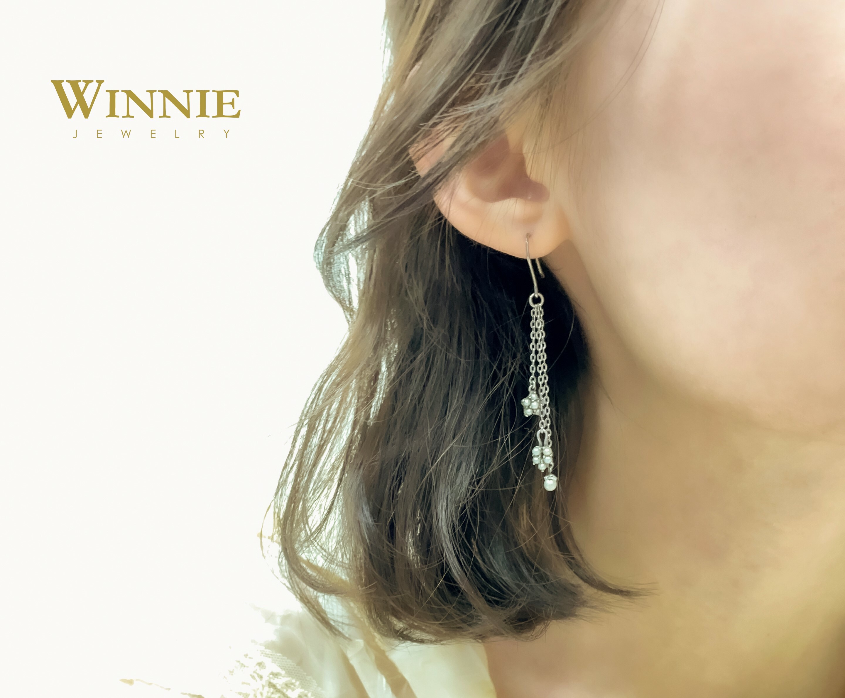 鍊條式米珠耳環