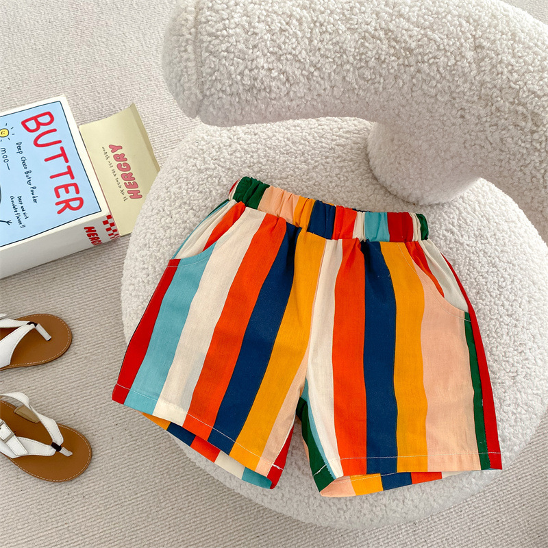 K24AC_SS23_C🩵🧡彩色間條休閒短褲