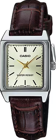 萬年鐘錶 - CASIO  簡單俐落小巧方形皮革女錶 LTP-V007L-9E 錶徑22MM