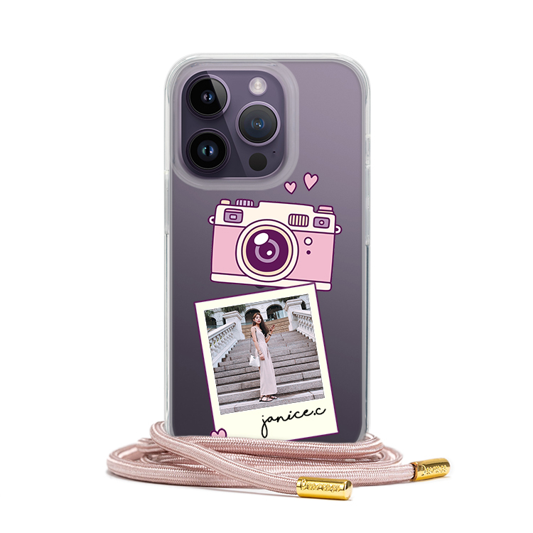 粉紅相機 - (客製化) iPhone透明掛繩手機殼