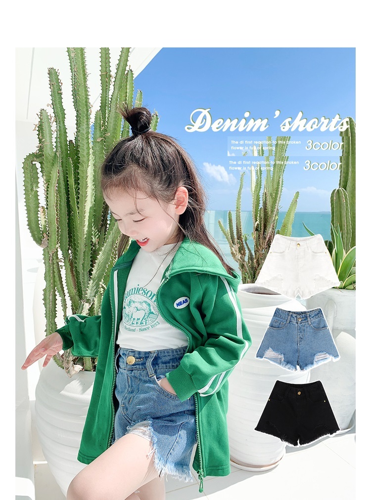 黑色 140cm 小大人款刷破牛仔短褲 100-160cm 3色