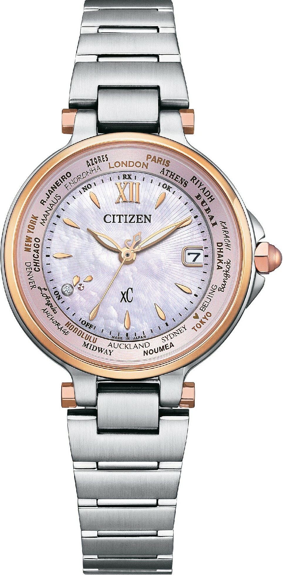 萬年鐘錶 - Citizen 星辰錶  XC   限量櫻花粉貝殼錶面光動能電波女錶 EC1011-62W 錶徑29MM