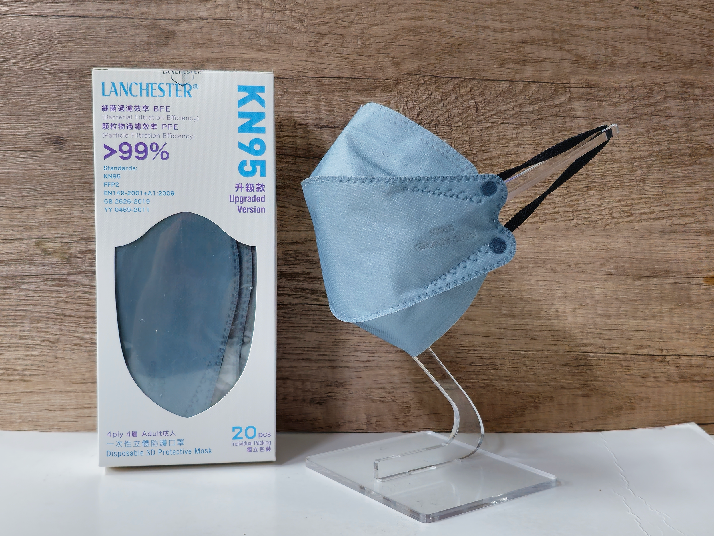 KN95立體四層防護口罩升級款 (成人款)(深海冰瀑-灰藍色)(20片/獨立包裝)(醫用級口罩)(KF94外型/KN95規格)