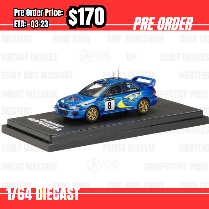 Pre Order-$170 Hobby Japan x IG 1:64 SUBARU IMPREZA WRC 1997 #8 (RAC RALLY) HJ642041F [OD23/05]