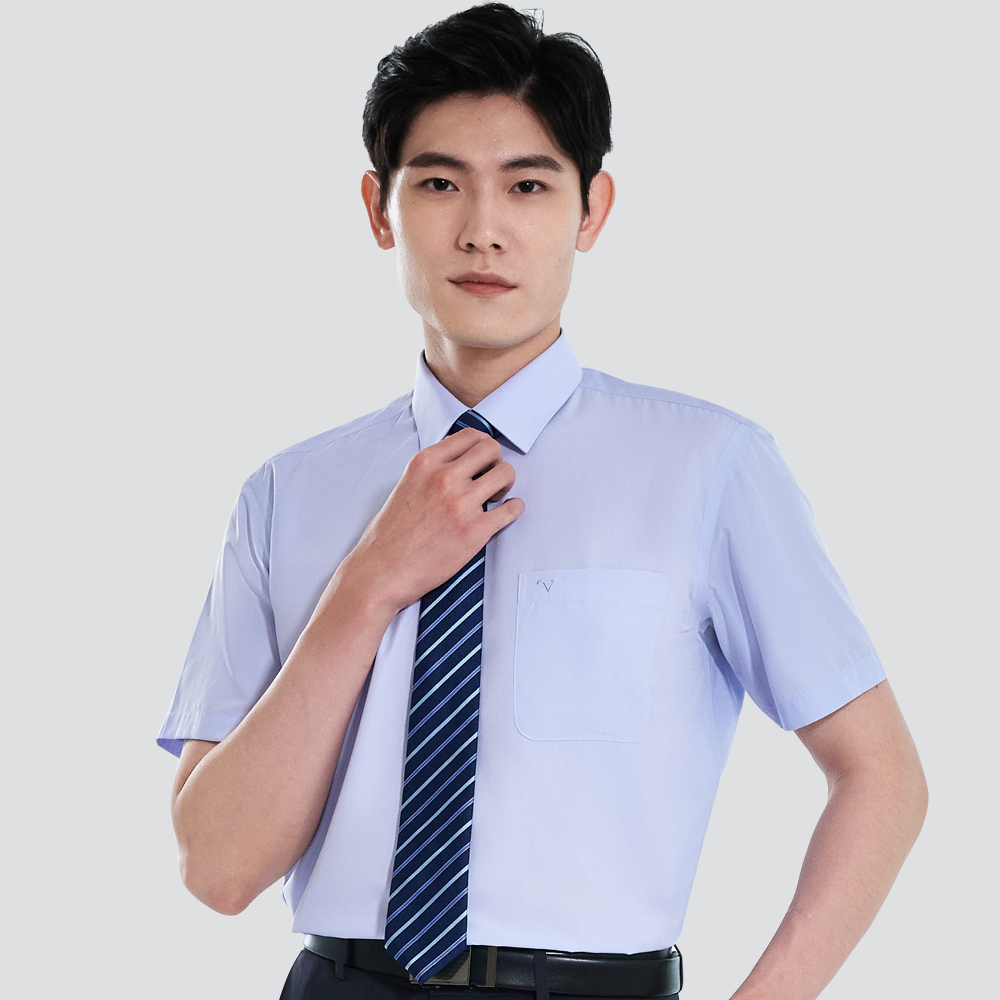 仿天絲素面短袖襯衫-藍