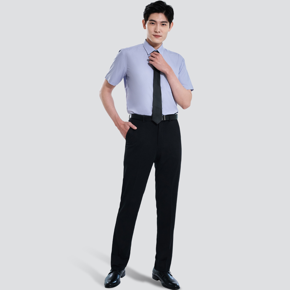 仿天絲素面短袖襯衫-灰