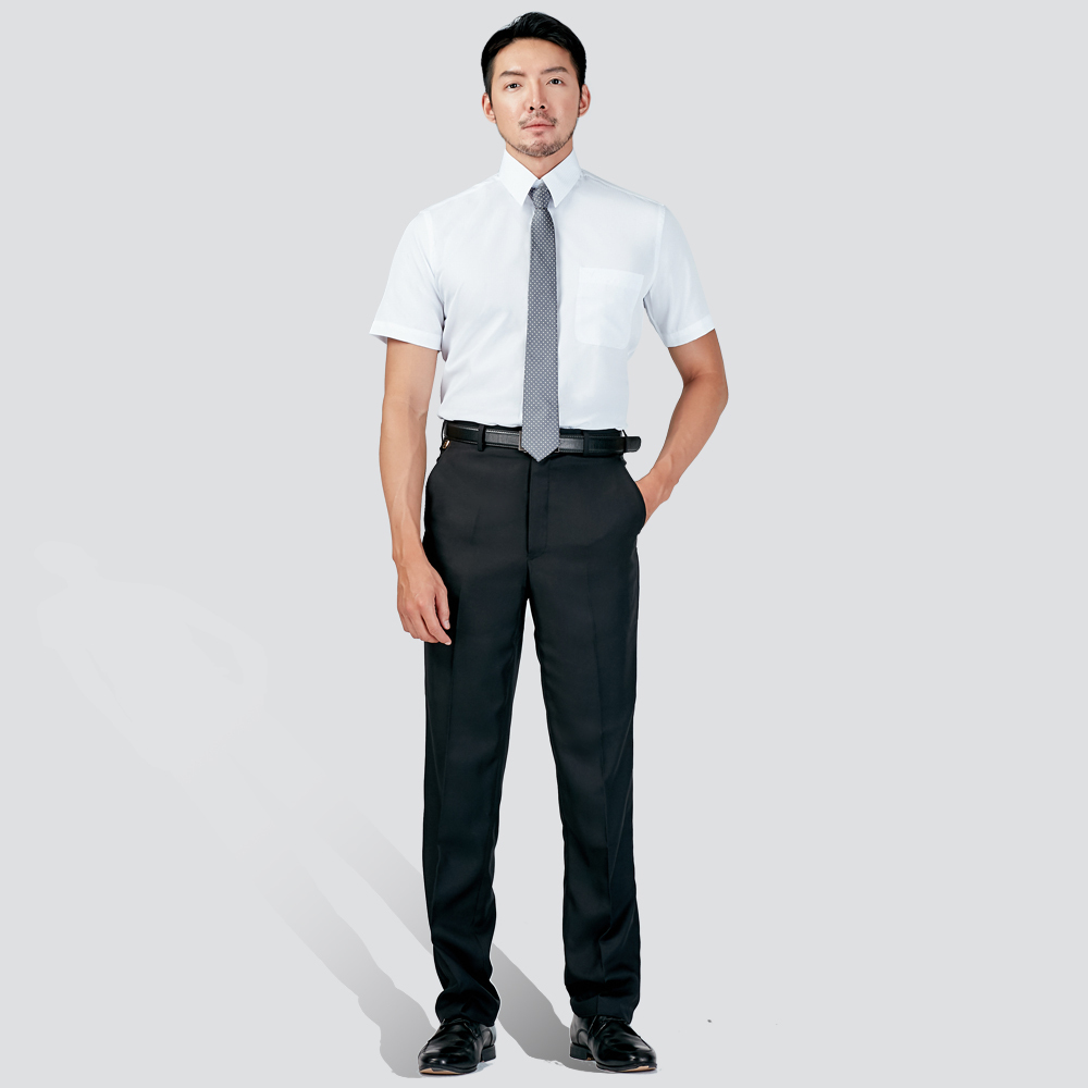 吸濕排汗條紋短袖襯衫-白