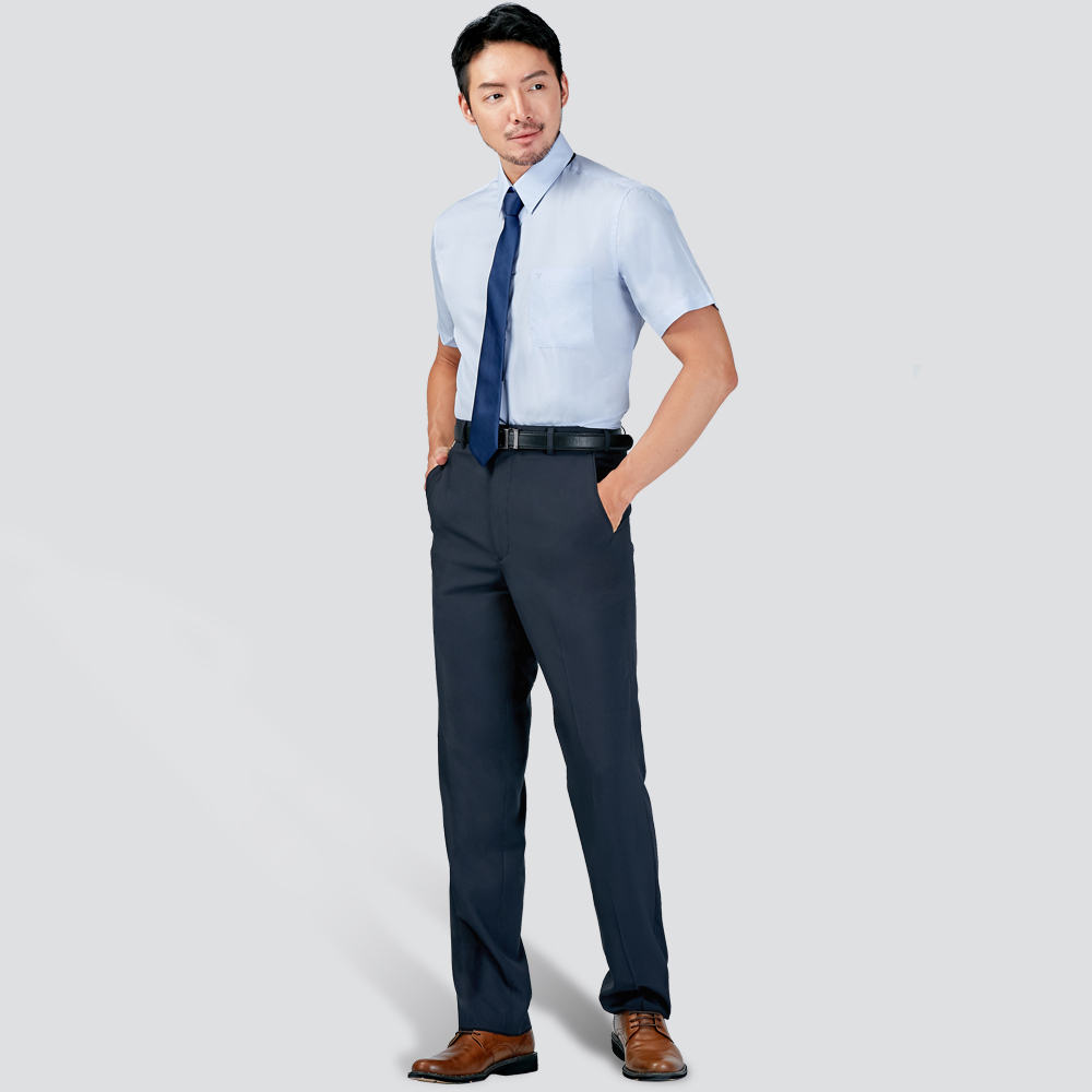 吸濕排汗條紋短袖襯衫-藍