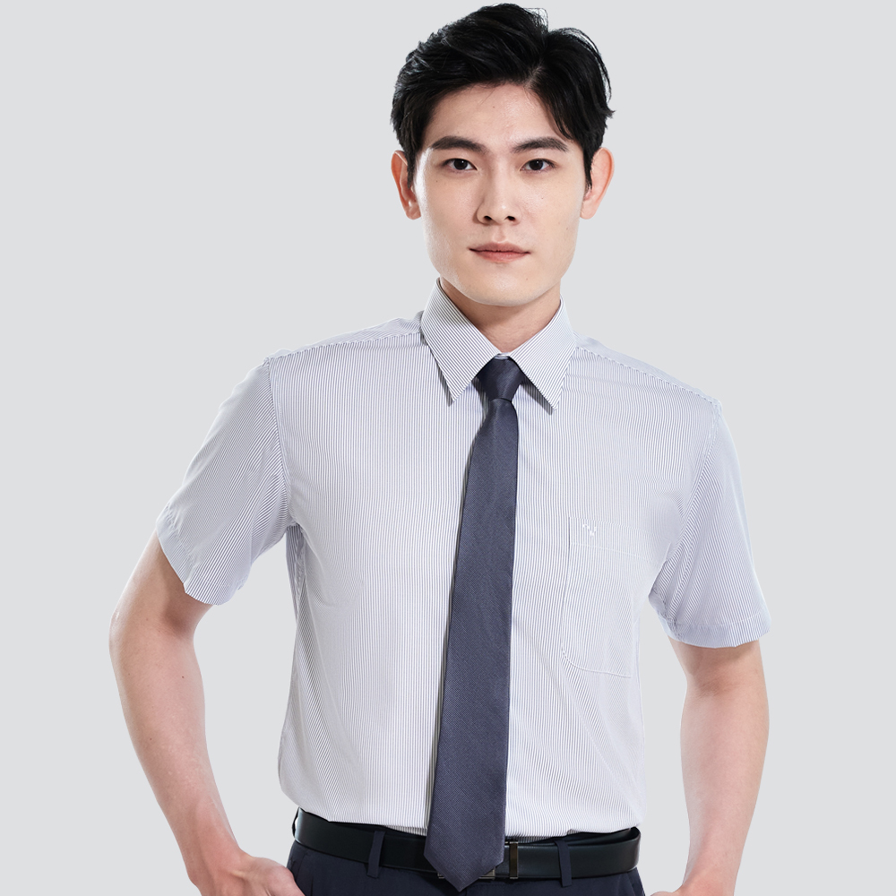 經典條紋短袖襯衫-灰條